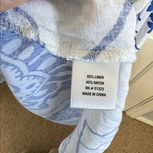 1.state revolve linen blue, white Portuguese tile print open back maxi dress Med - Picture 10 of 10